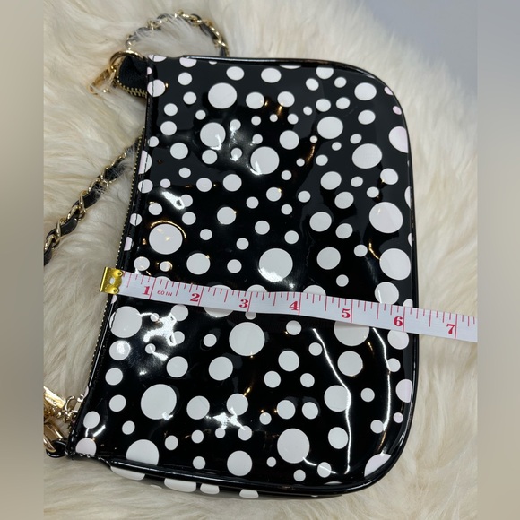 Betsy Johnson Mini Baguette, Black and White polkadot faux patent leather - Picture 12 of 14